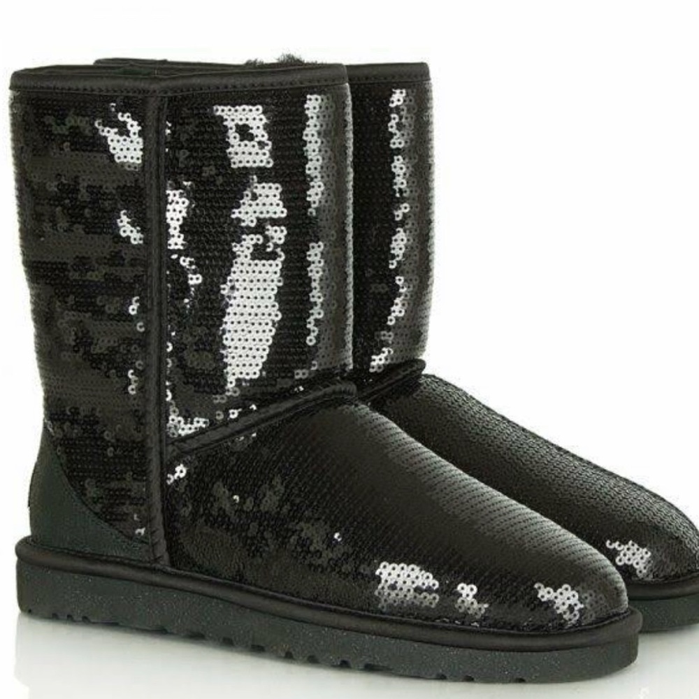Brand New UGG Women's Classic Short Cosmos Black Sequin Boot